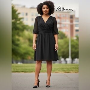Reitmans, Black Chiffon Wrap Dress, Plus Size XXL